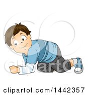 Poster, Art Print Of Cartoon Brunette Caucasian Boy Crawling