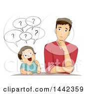Poster, Art Print Of Cartoon Caucasian Boy Asking His Father Questions