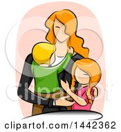 Poster, Art Print Of Sketched Red Haired Caucasian Mother With Her Son And Daughter