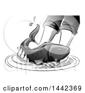Clipart Of A Grayscale Pair Of Hands Grabbing A Fish Royalty Free Vector Illustration