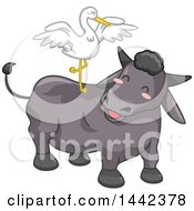 Poster, Art Print Of Crane Balancing On The Back Of A Carabao Water Buffalo