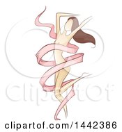 Clipart Of A Sketched Nude Brunette Caucasian Woman Dancing With A Pink Ribbon Royalty Free Vector Illustration by BNP Design Studio