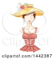 Poster, Art Print Of Sketched Female Mannequin With A Sun Hat And Bustier Dress