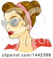 Sketched Caucasian Woman With A 50s Rockabilly Rosie Hairstyle And Butterfly Glasses