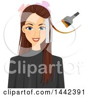 Clipart Of A Happy Brunette Caucasian Woman Getting Her Hair Colored With Foil Strips Royalty Free Vector Illustration
