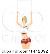 Poster, Art Print Of Blond Caucasian Ring Girl Woman Holding Up A Blank Board