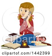 Poster, Art Print Of Vintage Caucasian Teenage Girl Sitting On The Floor And Talking On The Phone
