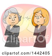 Poster, Art Print Of Cartoon Senior And Middle Aged Business Women In A Conflict Due To A Generation Gap