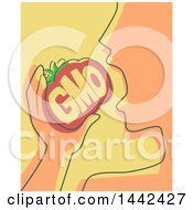 Clipart Of A Sketched Abstract Man Eating A Genetically Modified Tomato Royalty Free Vector Illustration