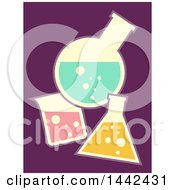 Poster, Art Print Of Flat Styled Laboratory Glass Containers Over Purple