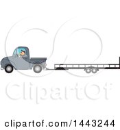 Poster, Art Print Of Cartoon Caucasian Man Driving A Truck And Towing A Trailer