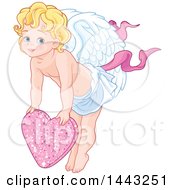 Clipart Of A Valentines Day Cupid Eros Over A Pink Heart Royalty Free Vector Illustration