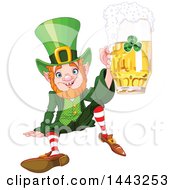 Poster, Art Print Of St Patricks Day Leprechaun Sitting On The Ground And Holding Up A Beer
