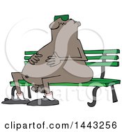 Cartoon Chubby Nude Black Man Wearing Sunglasses And Sitting On A Park Bench