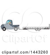 Cartoon Caucasian Man Driving A Truck And Towing A Trailer