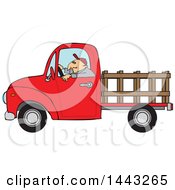 Cartoon White Man Driving A Red Pickup Truck With A Stakeside Trailer