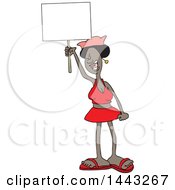Cartoon Angry Black Woman Shouting Wearing A Pink Pussy Hat And Holding A Blank Sign At The Womens March