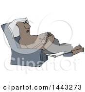Poster, Art Print Of Cartoon Shirtless Chubby Black Man Sleeping In A Recliner Chair Resting His Hands On His Belly