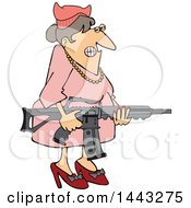 Clipart Of A Cartoon White Woman Holding An Assault Rifle Royalty Free Vector Illustration