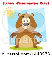 Poster, Art Print Of Flat Styled Happy Groundhog Mascot Under A Sun And Happy Groundhog Day Text