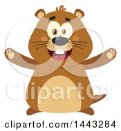 Flat Styled Happy Groundhog Mascot With Open Arms