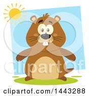 Poster, Art Print Of Flat Styled Happy Groundhog Mascot Under A Sun