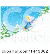 Clipart Of A Little Blond White Boy Sledding Royalty Free Vector Illustration