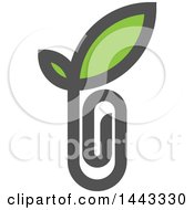 Clipart Of A Green Paperclip With Leaves Royalty Free Vector Illustration