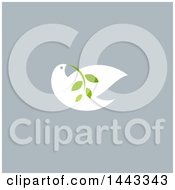 Poster, Art Print Of White Peace Dove Flying With A Branch Design On Gray
