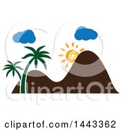 Poster, Art Print Of Sun With Mountains Clouds And Palm Trees