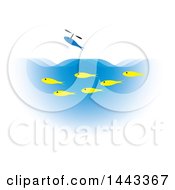 Poster, Art Print Of Blue Fish Flying Over Yellow Fish Swimming In Blue Water