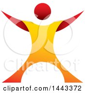 Poster, Art Print Of Gradient Red And Orange Man Standing With His Arms Up And Out