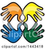 Poster, Art Print Of Blue Green Yellow And Orange Hands