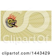 Poster, Art Print Of Cartoon Angry Rattlesnake With Red Flames And Green Rays Background Or Business Card Design