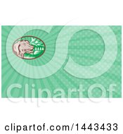 Clipart Of A Retro Chocolate Lab Dog By A Lake With Pheasants Flying And Green Rays Background Or Business Card Design Royalty Free Illustration
