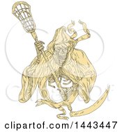 Clipart Of A Sketched Drawing Styled Grim Reaper Holding A Lacrosse Stick Royalty Free Vector Illustration by patrimonio