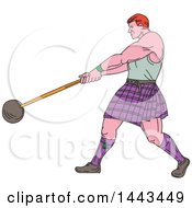 Clipart Of A Sketched Drawing Styled Scotsman Athlete Wearing A Kilt Playing A Highland Weight Throwing Game Royalty Free Vector Illustration by patrimonio