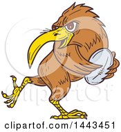 Sketched Drawing Styled Kiwi Bird Running With A Rugby Ball