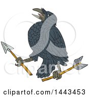 Poster, Art Print Of Sketched Drawing Styled Crow With A Broken Arrow