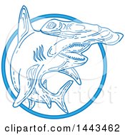 Poster, Art Print Of Mono Line Styled Swimming Hammerhead Shark