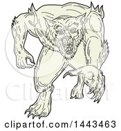 Poster, Art Print Of Mono Line Styled Werewolf Running Forward