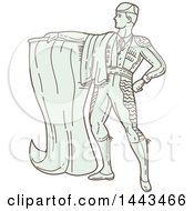 Clipart Of A Mono Line Styled Spanish Matador Holding A Cape Royalty Free Vector Illustration