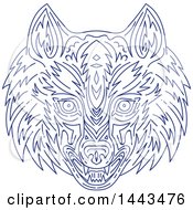 Clipart Of A Mono Line Styled Gray Wolf Head Royalty Free Vector Illustration