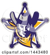 Clipart Of A Retro Cowboy Sheriff Face Over A Star Royalty Free Vector Illustration
