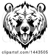 Black And White Grizzly Bear Mascot Head Logo