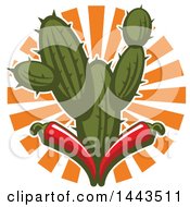 Poster, Art Print Of Mexican Food Cactus And Red Chili Peppers Design
