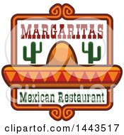 Poster, Art Print Of Mexican Restaurant Design With Margaritas Text A Sombrero And Cactus