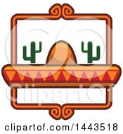 Poster, Art Print Of Mexican Food Logo Design With A Sombrero Hat And Cactus Plants