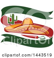 Poster, Art Print Of Mexican Food Cactus Chili Pepper Sombrero Hat And Banner Design
