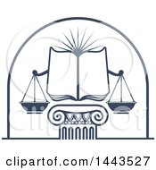 Poster, Art Print Of Blue Open Law Book Sun And Scales Of Justice Over A Greek Or Roman Column Pillar